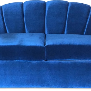Royal Blue Velvet Shell Back Sofa | Mid-century Modern Art Deco Couch ...