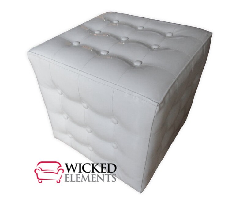Leatherette Ottoman White Vinyl Ottoman Button Tufted Ottoman