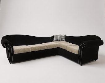 Cleopatra Sectional (Two-Tone), Curved Back Sectional Sofa, 2-Piece Curve Back Sectional