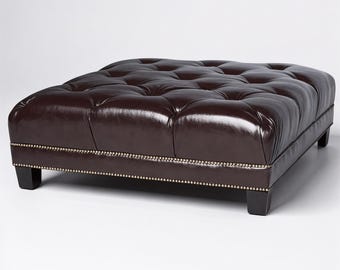 Nailhead Trim Ottoman | Custom Square Upholstered Coffee Table