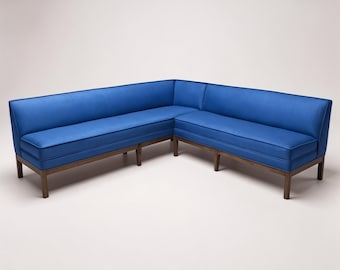 Mid-Century Modern Upholstered and Brown Finished Wood 2-Piece Dining Nook Banquette Set