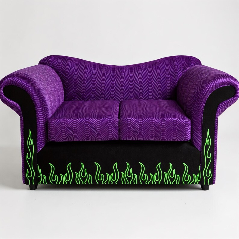 Rockstar Loveseat | Custom Flames Upholstered Sofa | Retro Rock & Roll Style image 2