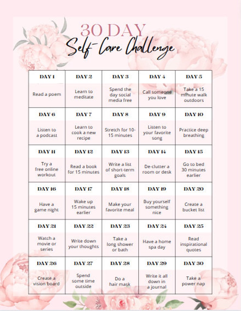30 Day Self Care Challenge - Etsy