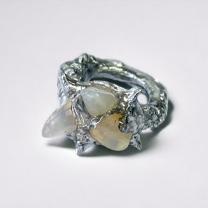 Melted Epoxy Ring with White Stones | Y2K Grunge Fairycore Jewelry | Handmade Irregular Liquid Metal Ring