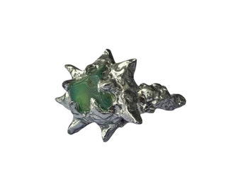 Spiky Liquid ring with a green stone  | soft solder gothic grunge fairycore ring| handmade melted epoxy ring