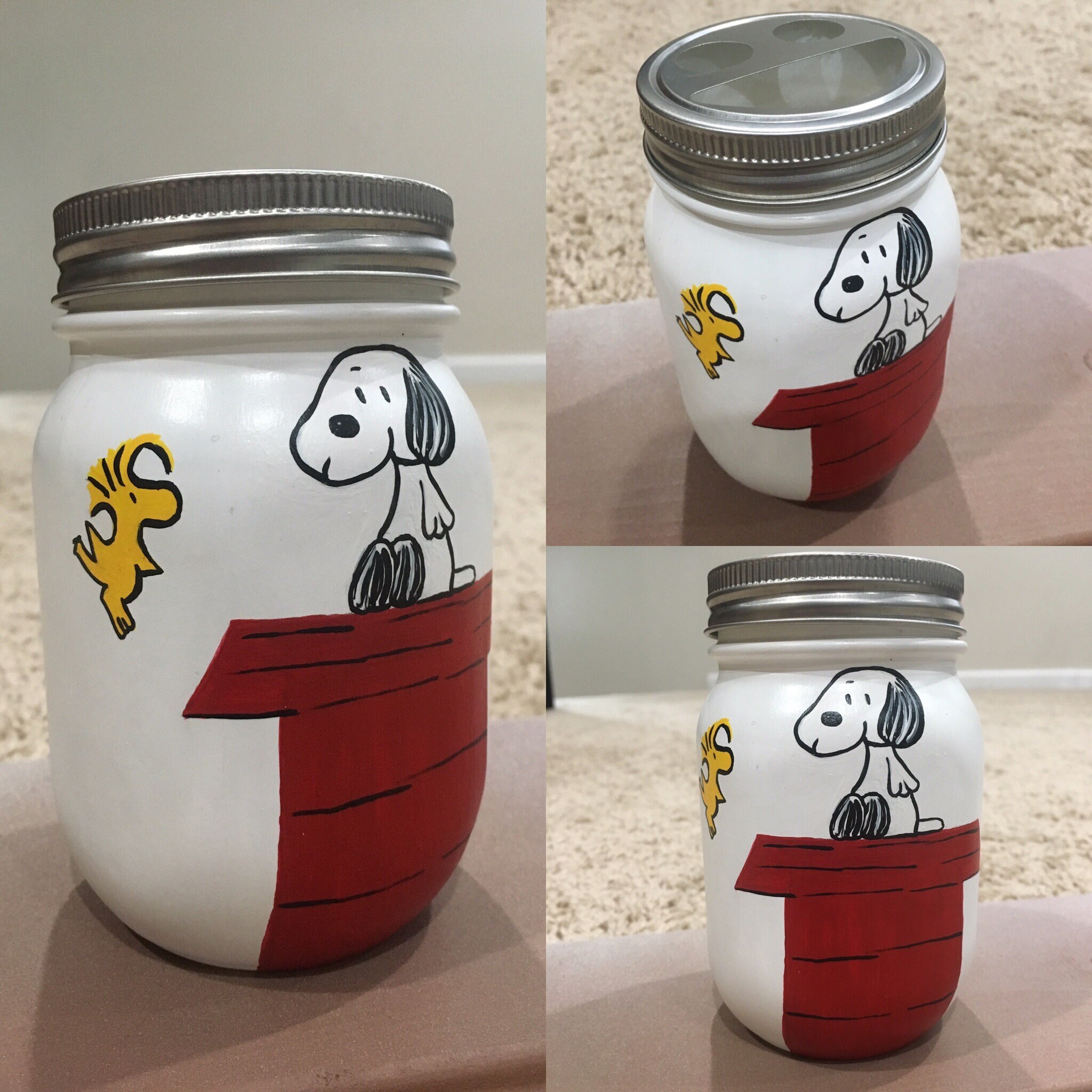 Snoopy Mason Jar Toothbrush Holder Gift Idea Snoopy Fan Etsy