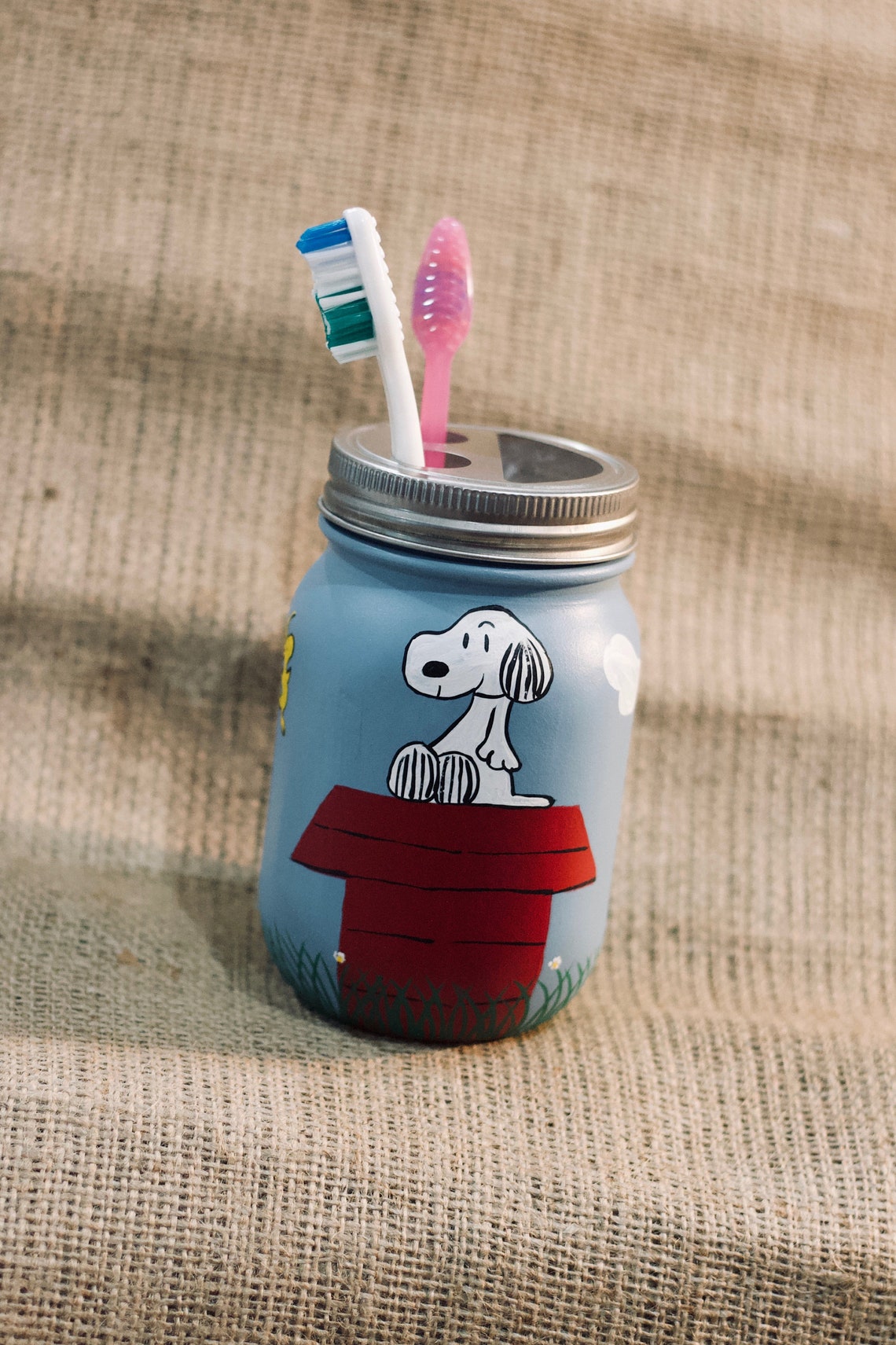 Snoopy Woodstock Glass Mason Jar CraftyLemonZest Gift Etsy