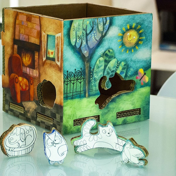 PLAY BOX boîte à jouets en carton recyclé - PLAYPOTAI 24 Fairy Tale - boîte pour enfants, récipient à jouets, boîte à jouets.