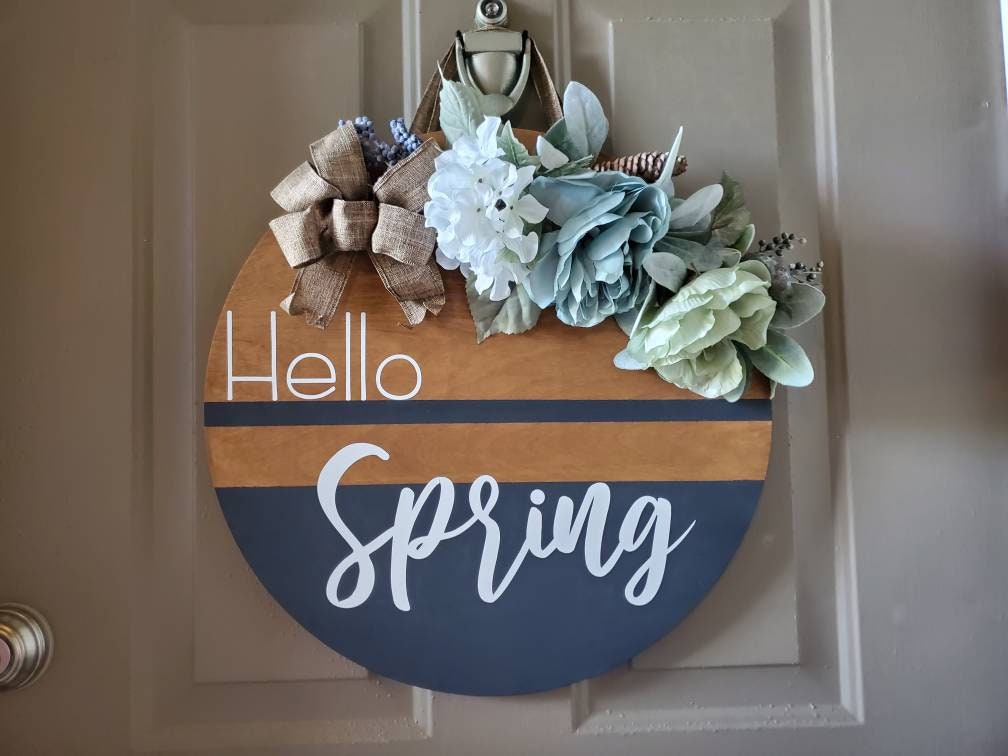 Hello Spring Door Sign Hanging Door Sign Door Sign Spring Etsy