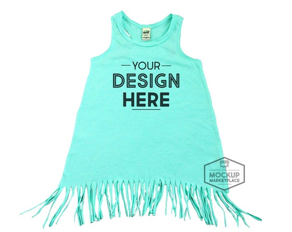 Kavio Ice Green Fringe Dress Mockup Asymmetrical Tank