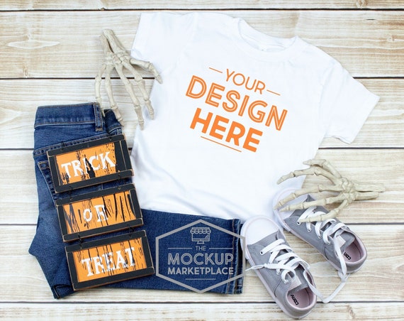 Kids Halloween White T-Shirt Mockup Unisex Halloween Flat