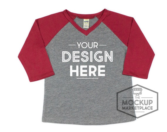 Kavio Vneck Raglan Mockup Dark Heather Gray And Cardinal
