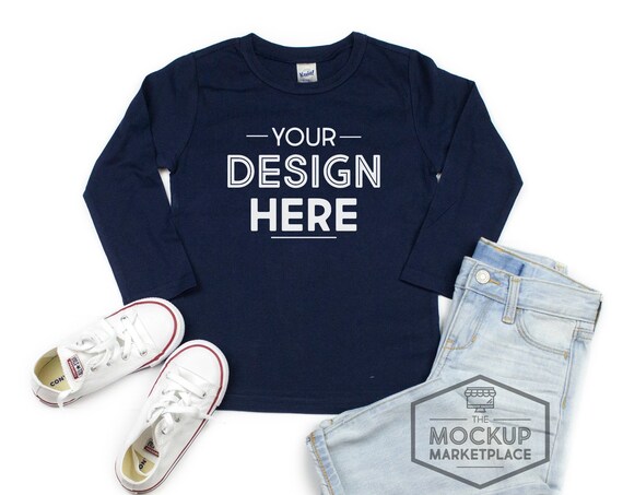 Kavio Long Sleeve Tee Mockup Navy Unisex Crew