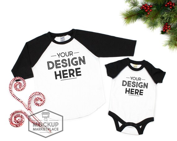 Toddler And Infant Black Raglan Set Christmas Mockup Toddler And Infant Black Raglan Set Christmas Mockup
