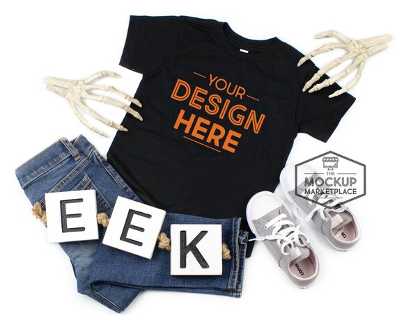 Kids Halloween Black T-Shirt Mockup Unisex Halloween Flat