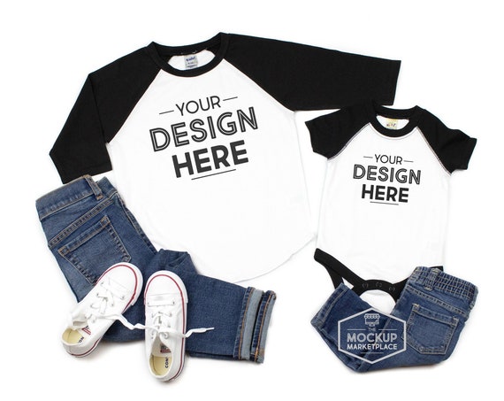 Toddler And Infant Black Raglan Set Mockup Raglan