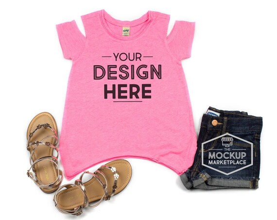 Kavio Cold Shoulder Short Sleeve Mockup Pink Flash