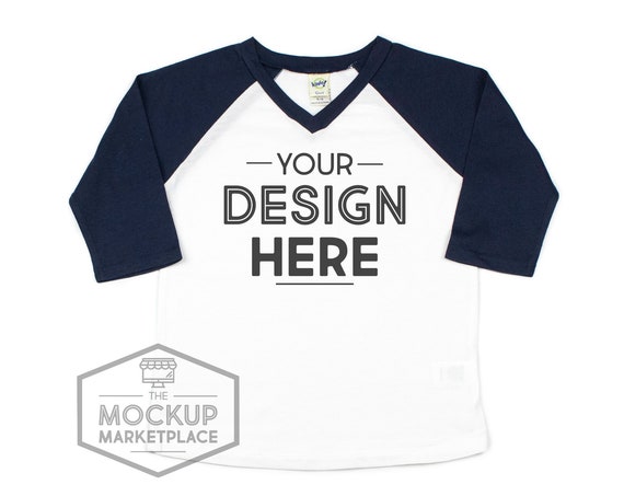 Kavio Vneck Raglan Mockup White With Navy Blue Sleeve