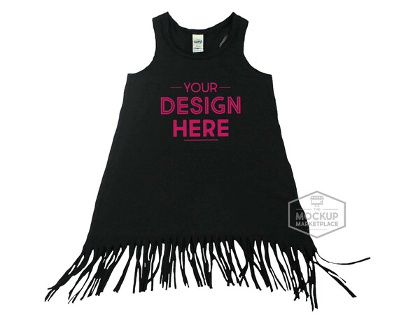 Kavio Black Fringe Dress Mockup Asymmetrical Tank Dress