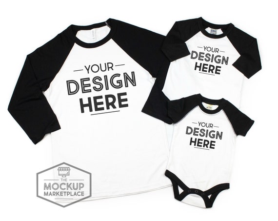Download Free Adult And Infant Black Raglan Set Mockup Mommy (PSD) - Download Free Adult And Infant Black ...