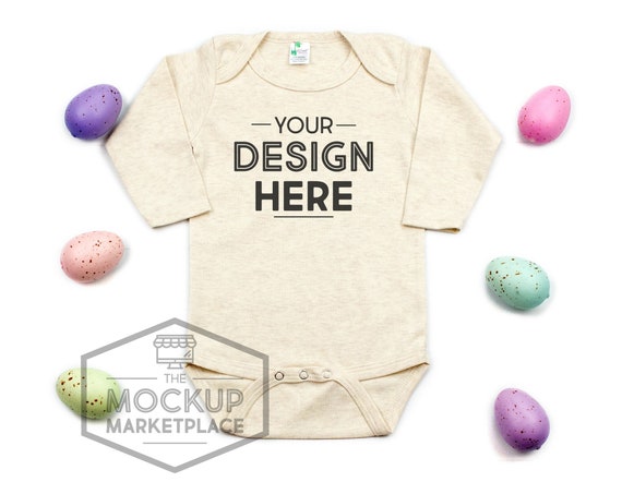 Laughing Giraffe Baby Bodysuit Easter Mockup Oatmeal One Laughing Giraffe Baby Bodysuit Easter Mockup Oatmeal One