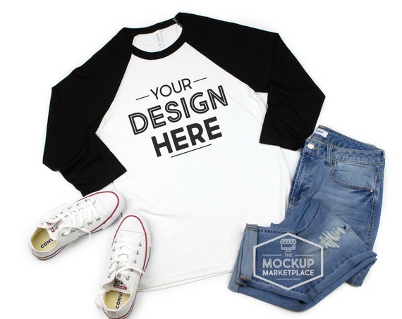 Bella Canvas 3200 Adult Raglan Mockup Black Black