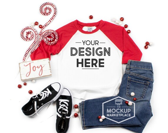 Kavio Christmas Raglan Mockup Unisex Raglan Flat Lay