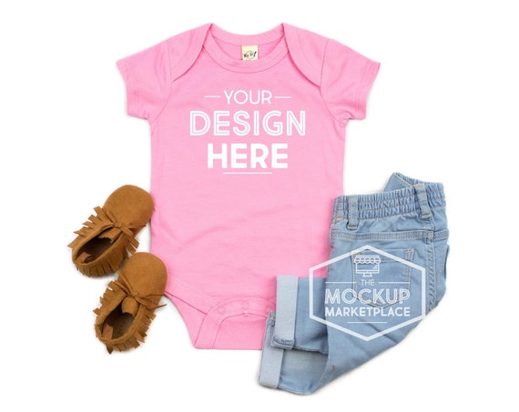 Kavio Unisex Infant Bodysuit Mockup Bubble Gum Pink Kavio Unisex Infant Bodysuit Mockup Bubble Gum Pink