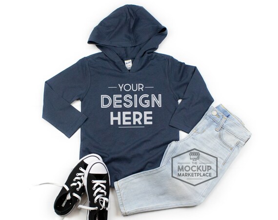 Kavio Navy Long Sleeve Pullover Hoodie Mockup Hooded