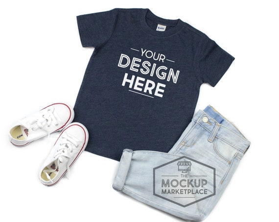 Kavio Tee Mockup Heather Navy Unisex Crew Neck