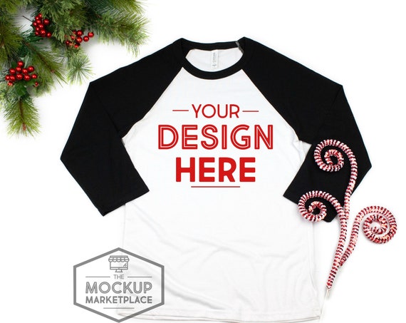 Bella Canvas 3200 Adult Raglan Christmas Mockup Black