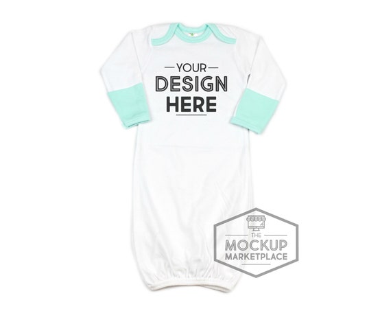Laughing Giraffe Baby Ringer Gown Mockup Mint Mittens