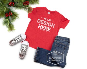 Download Kavio Tee Mockup Heather Red Christmas Theme Unisex Crew Neck T Shirt Flat Lay Kids Christmas Tees Mockup Free Downloads T Shirt Mockups Yellowimages Mockups