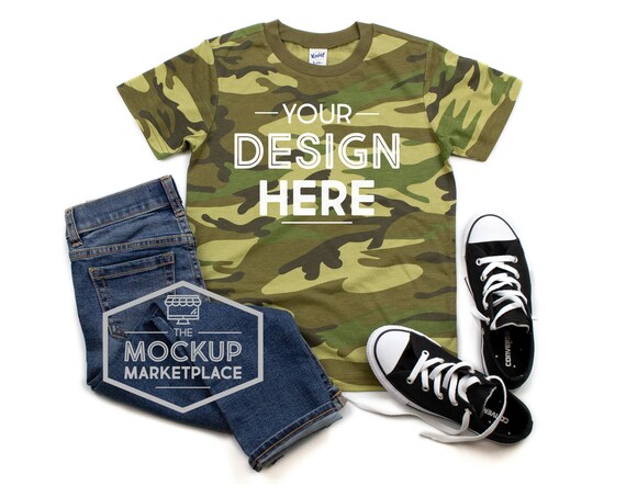Kavio Tee Mockup Camo Green Unisex Crew Neck Kavio Tee Mockup Camo Green Unisex Crew Neck