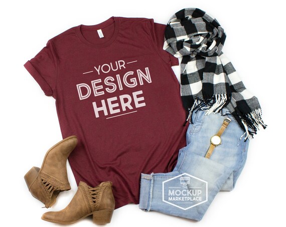 Bella Canvas 3001 Heather Cardinal Unisex T-Shirt Mockup