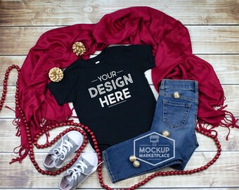 Download Free Bella Canvas Youth Black T Shirt Mockup For Christmas Bella PSD Mockup Template