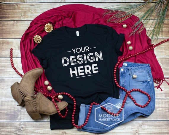 Bella Canvas 3001 Black Christmas T-Shirt Mockup Bella