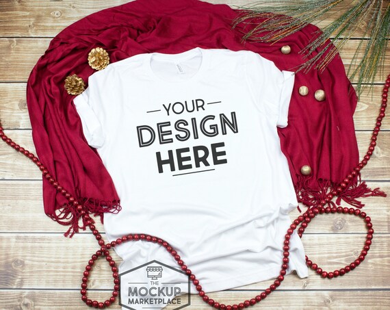 Bella Canvas 3001 White Christmas T-Shirt Mockup Bella Bella Canvas 3001 White Christmas T-Shirt Mockup Bella