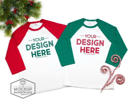 Bella Canvas 3200 Adult Raglan Christmas Mockup Red Bella Canvas 3200 Adult Raglan Christmas Mockup Red