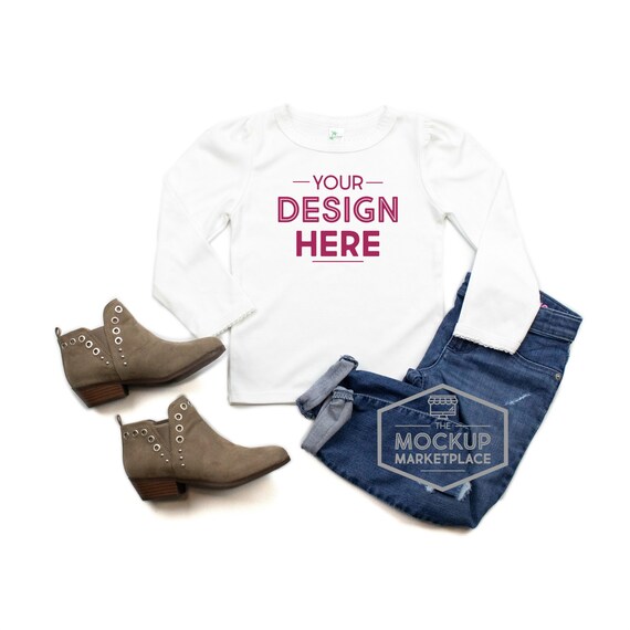 Laughing Giraffe Long Sleeve Scallop Edge Shirt Mockup White