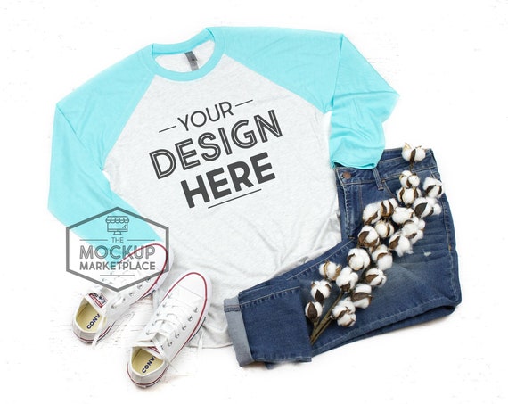 Next Level 6051 Adult Raglan Mockup Tahiti Blue