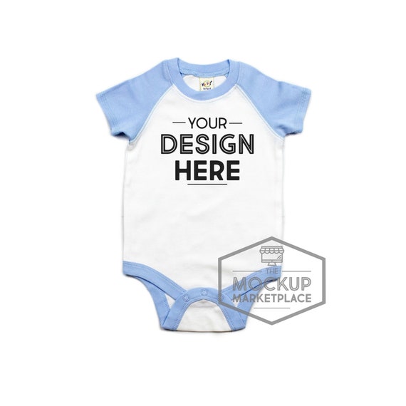Kavio Unisex Infant Raglan Bodysuit Mockup Blue And