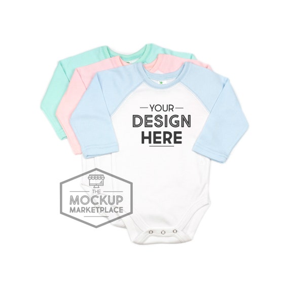 Laughing Giraffe Raglan Bodysuit Mockup Stack Blue White Laughing Giraffe Raglan Bodysuit Mockup Stack Blue White