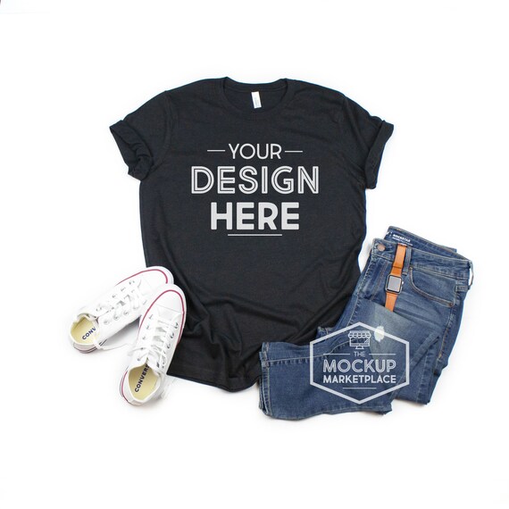 Bella Canvas 3001 Black Heather Unisex T Shirt Mockup Bella Etsy