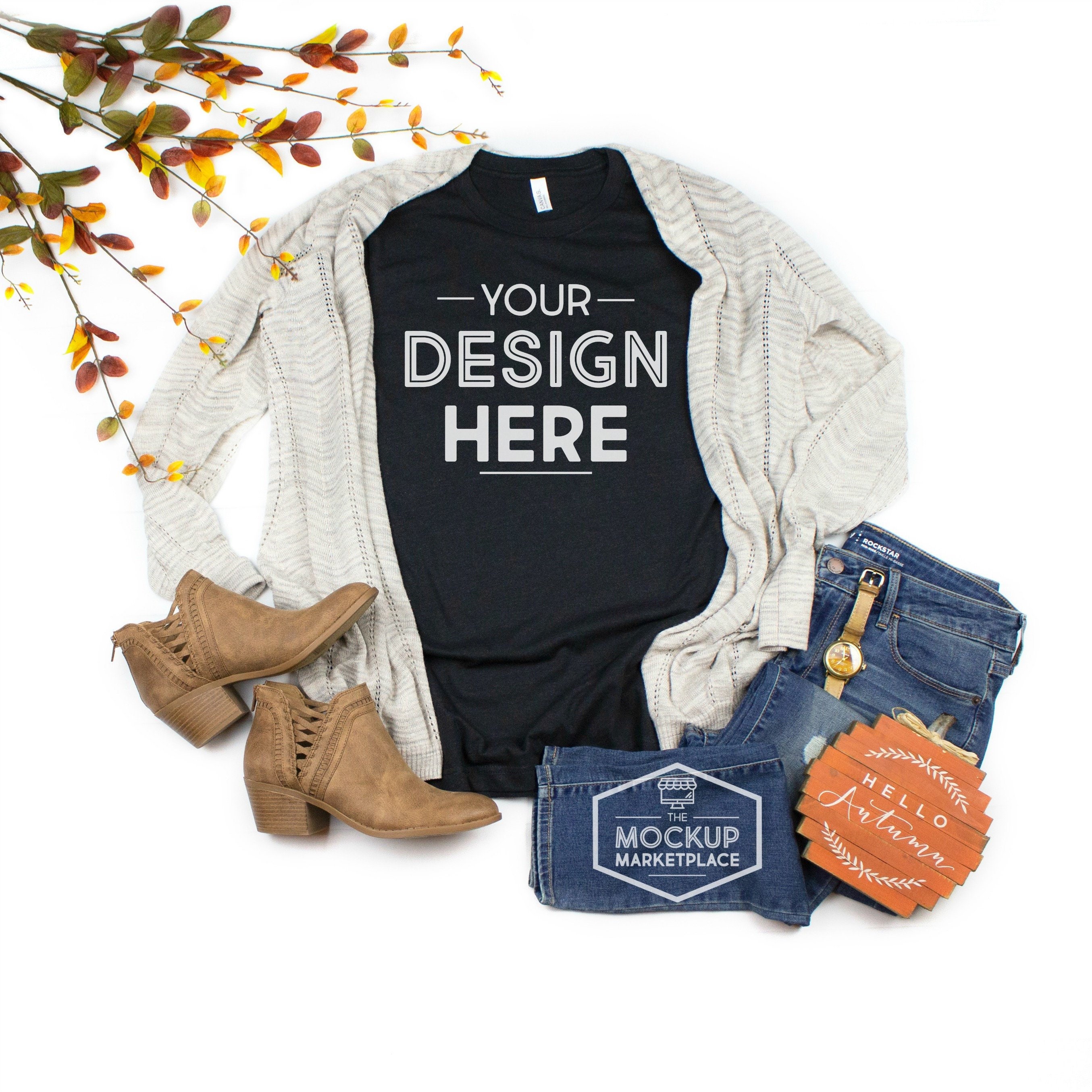 Download Bella Canvas 3001 Black Heather Unisex T-Shirt Mockup For | Etsy