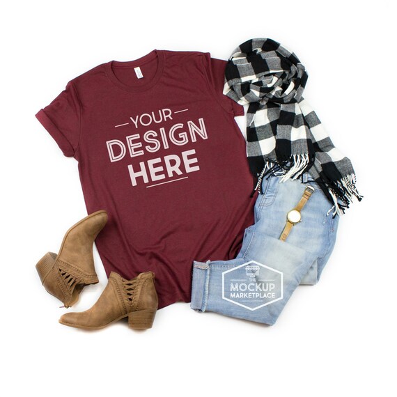 Bella Canvas 3001 Heather Cardinal Unisex T Shirt Mockup Etsy
