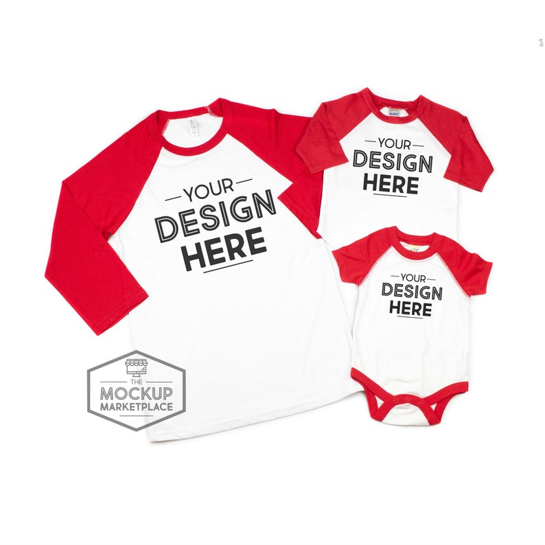 Download Bella Canvas 3200 Adult Toddler and Baby Raglan Mockup Red ...