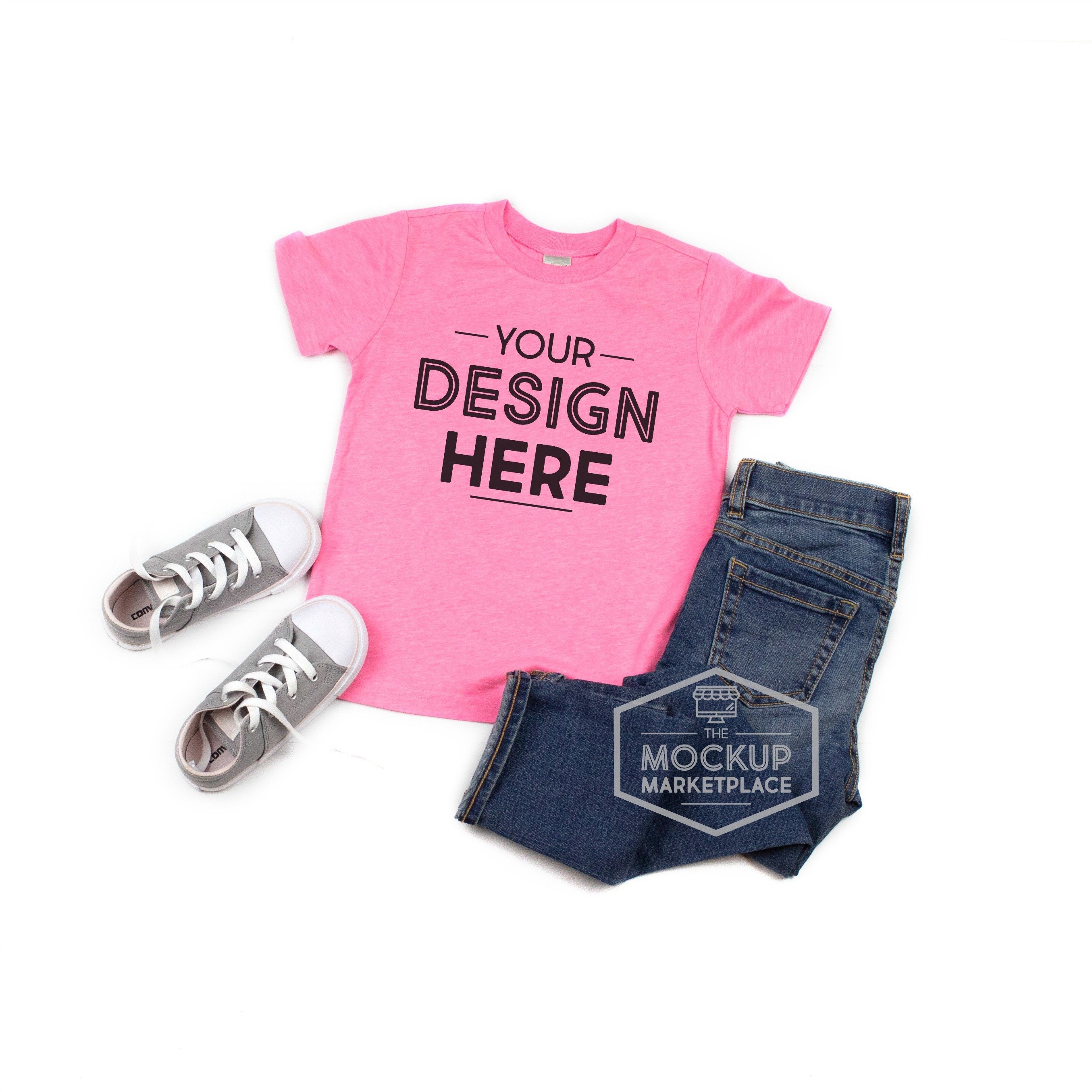 Unisex Crew Neck T-shirt Flat Lay IJS0683 TJS0683 YJS9683 Slub Tee Mockup with White Background Kavio Slub Tee Mockup Pink Flash