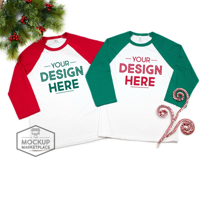 Download Bella Canvas 3200 Adult Raglan Christmas Mockup Red and | Etsy