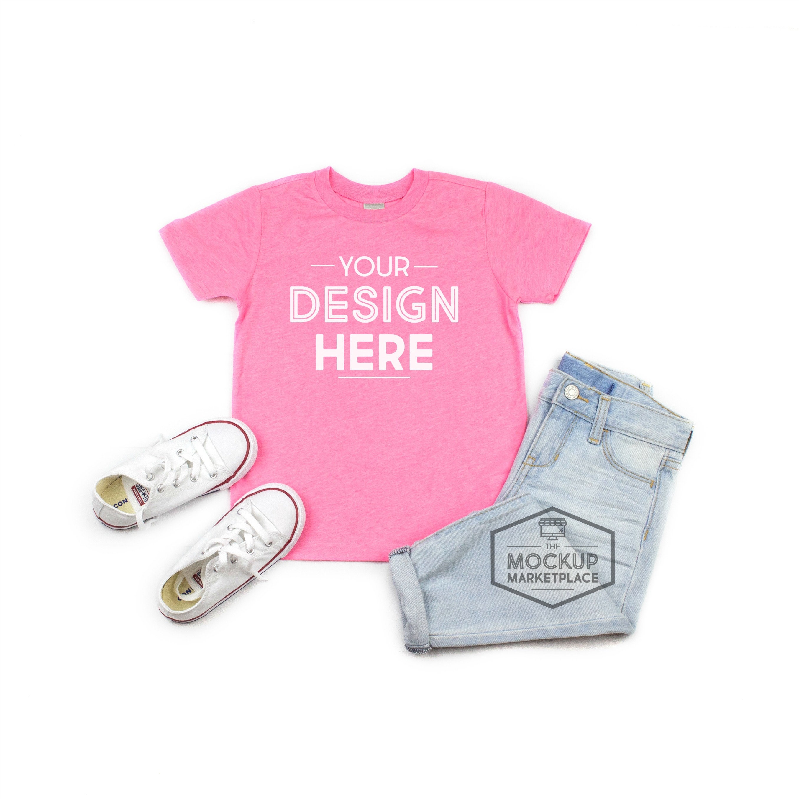 Unisex Crew Neck T-shirt Flat Lay IJS0683 TJS0683 YJS9683 Slub Tee Mockup with White Background Kavio Slub Tee Mockup Pink Flash
